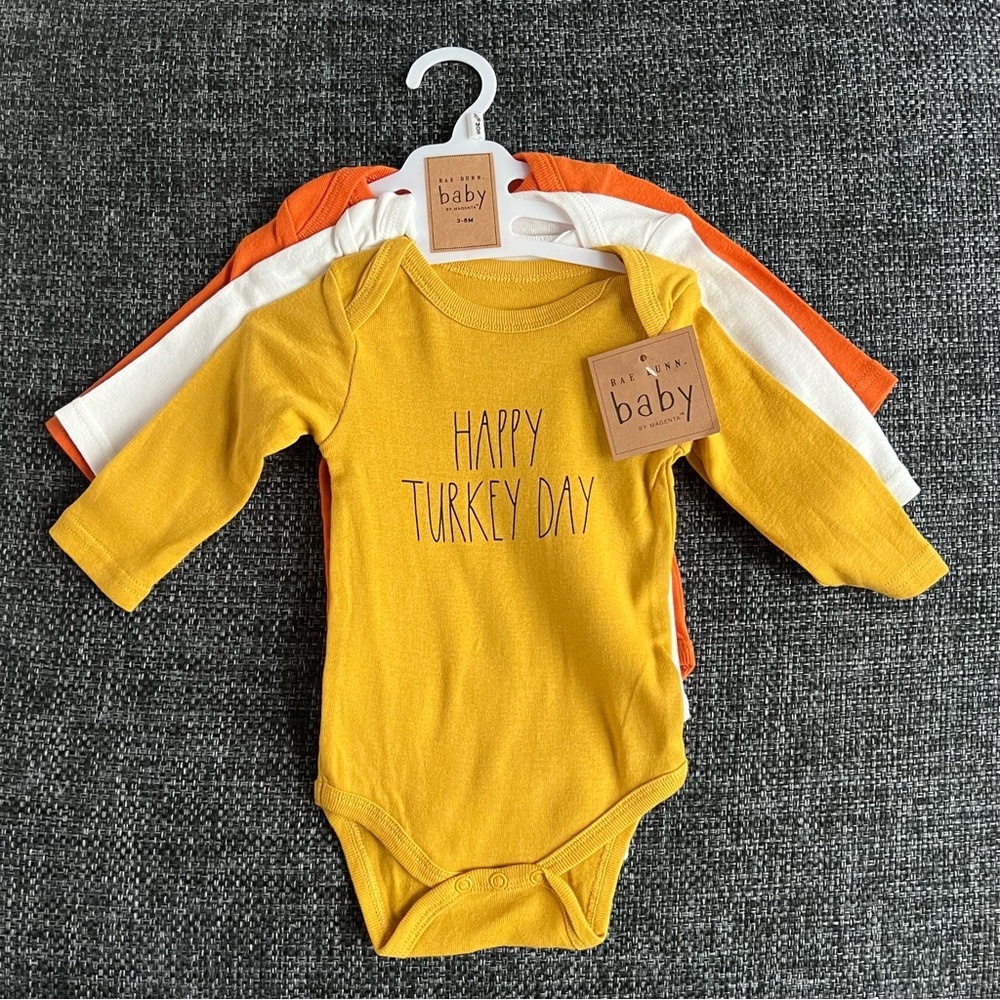 NWT Rae Dunn Baby Fall Onesies 3-Pack